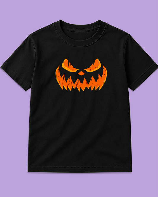 Spooky Pumpkin Face Kids Black T-Shirt - Regular Fit Halloween Tee