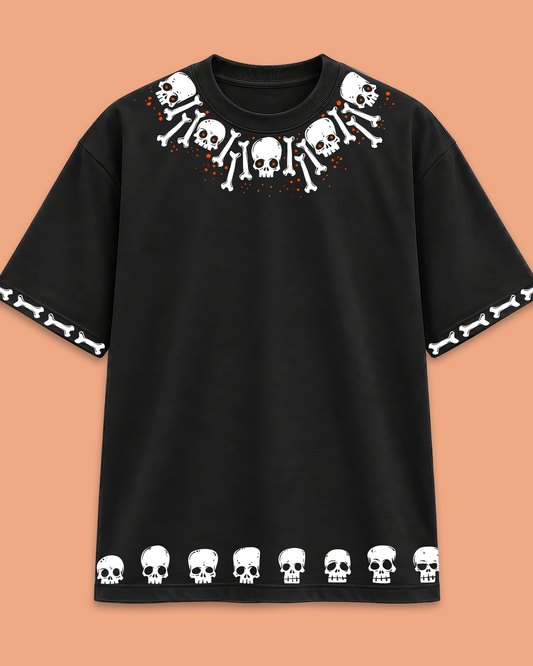 Skull & Bones Oversized Black T-Shirt – Gothic Halloween Streetwear Tee