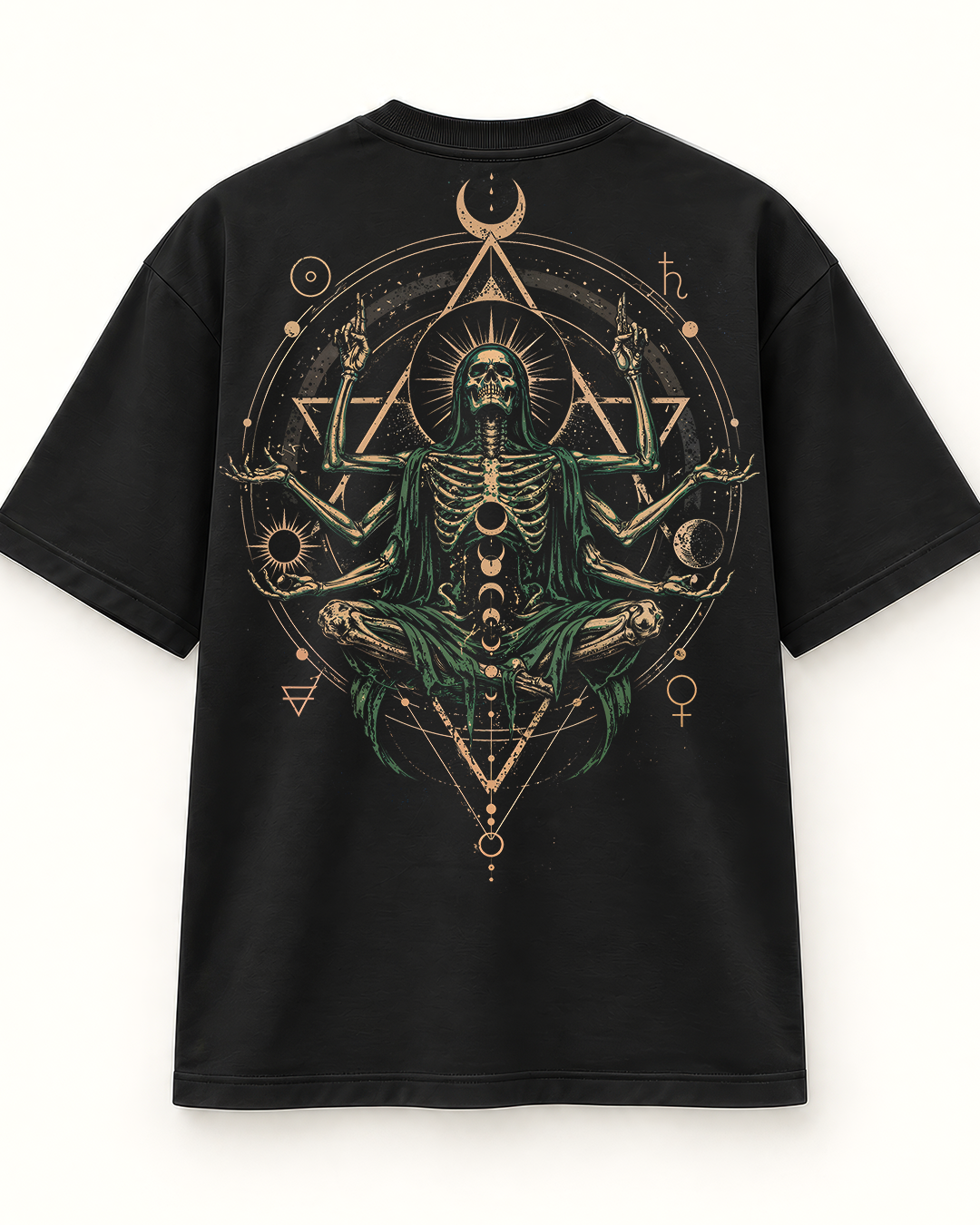 Celestial Skeleton Graphic Oversized Black T-Shirt – Front & Back Print