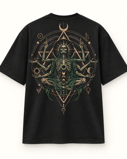 Celestial Skeleton Graphic Oversized Black T-Shirt – Front & Back Print