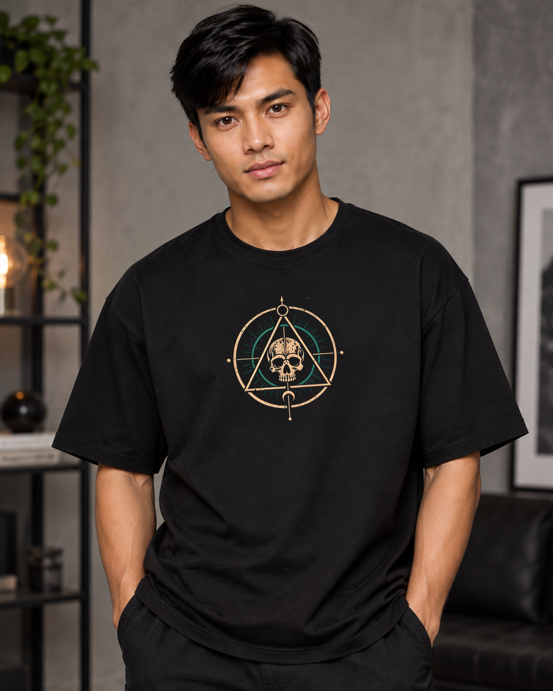 Celestial Skeleton Graphic Oversized Black T-Shirt – Front & Back Print