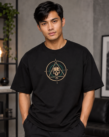Celestial Skeleton Graphic Oversized Black T-Shirt – Front & Back Print