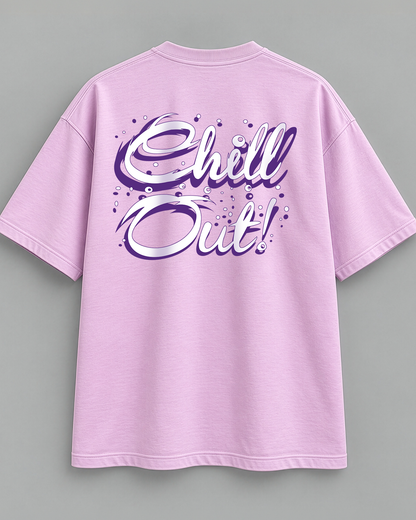 Chill Out Typography Oversized T-Shirt – Pastel Lilac Front & Back Print