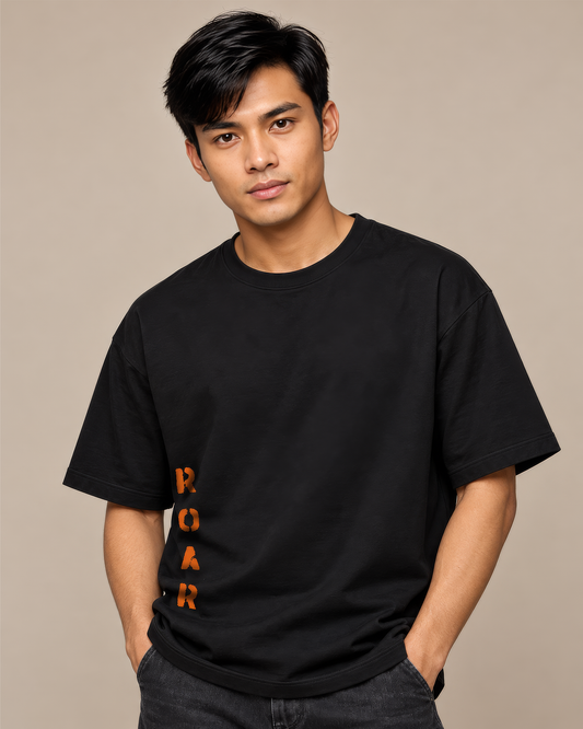 ROAR Tiger Graphic Oversized Black T-Shirt – Front & Back Print