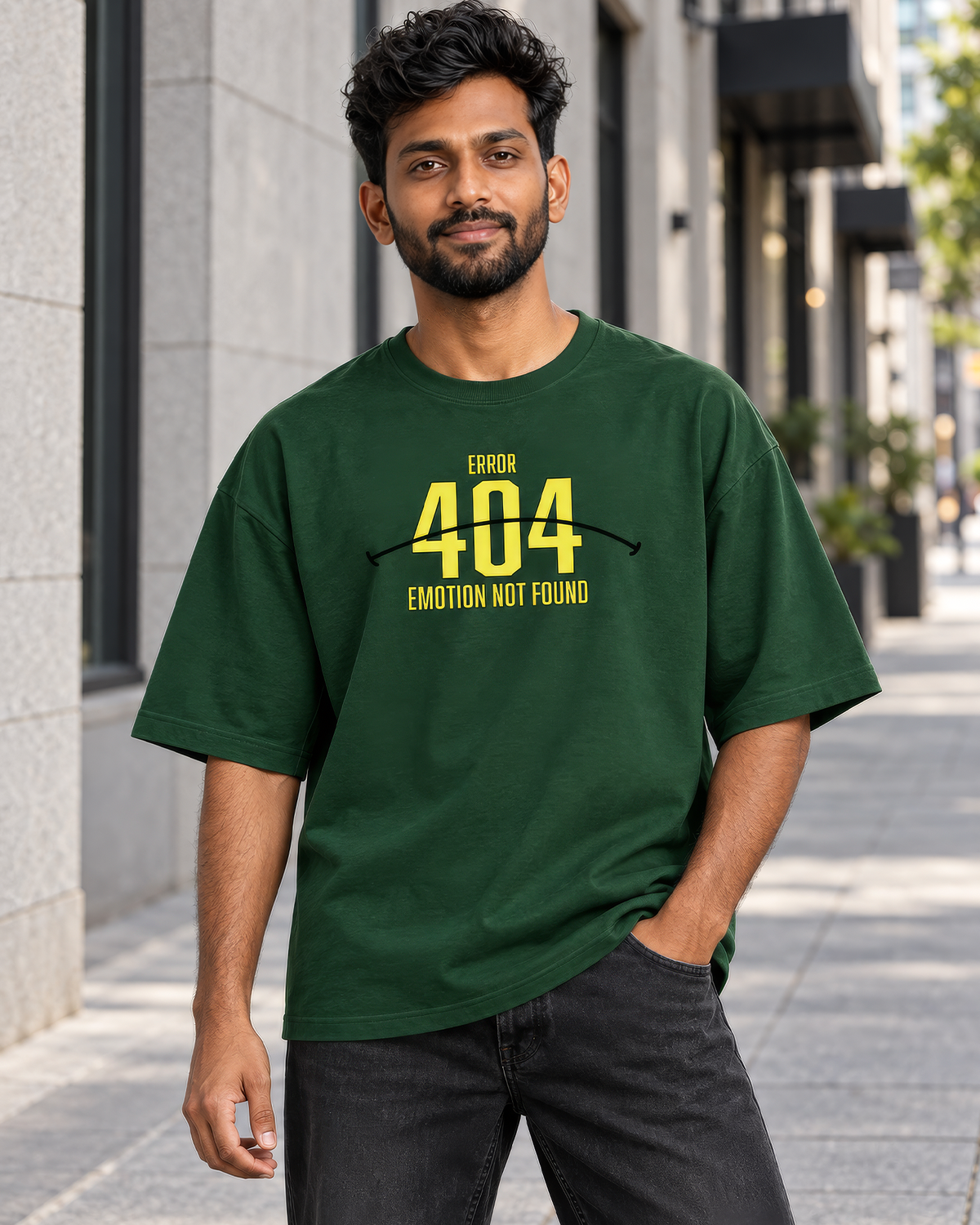 Error 404 Emotion Not Found Oversized Green T-Shirt – Graphic Streetwear Tee