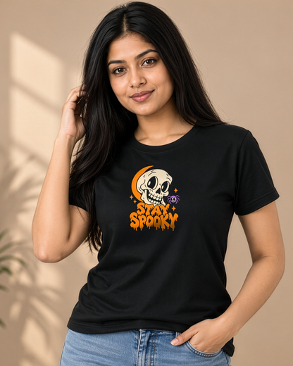 Stay Spooky Skull Graphic Black T-Shirt – Halloween Regular Fit Tee