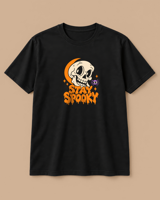 Stay Spooky Skull Graphic Black T-Shirt – Halloween Regular Fit Tee