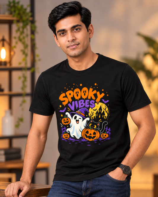 Spooky Vibes Halloween Graphic Black T-Shirt - Regular Fit