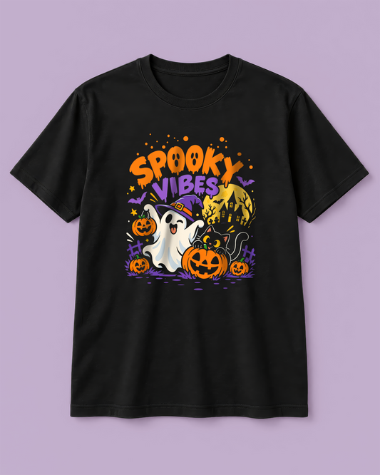 Spooky Vibes Halloween Graphic Black T-Shirt - Regular Fit