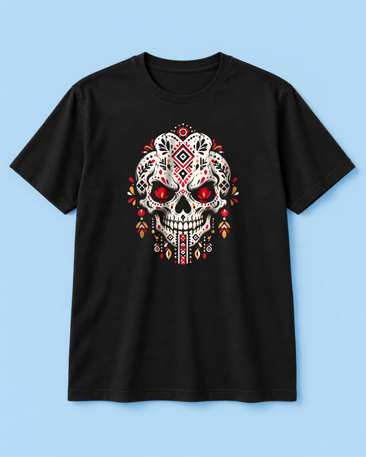 Ornamental Skull Graphic Black T-Shirt - Regular Fit Gothic Tee