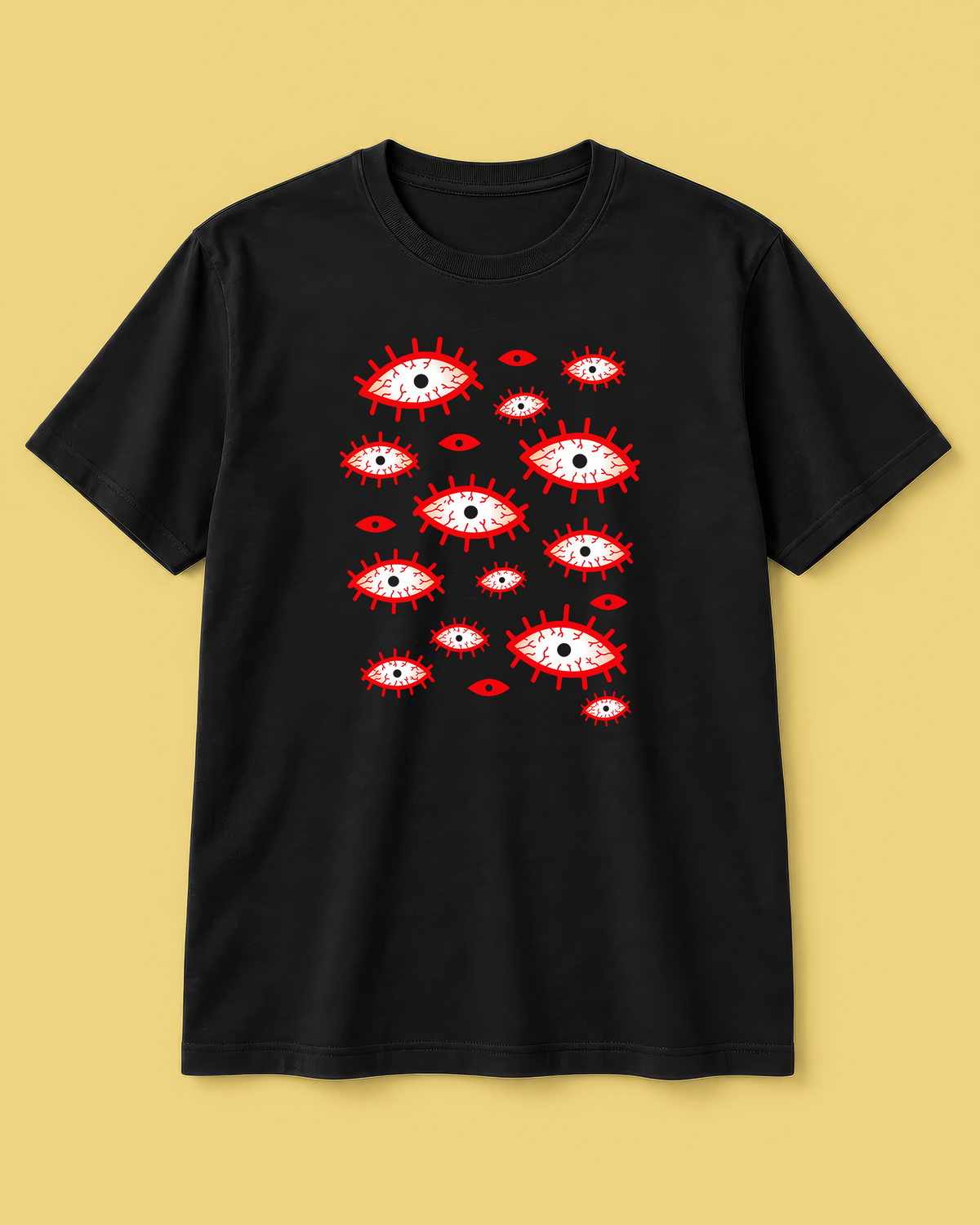 All Eyes Graphic Black T-Shirt - Regular Fit Abstract Horror Tee